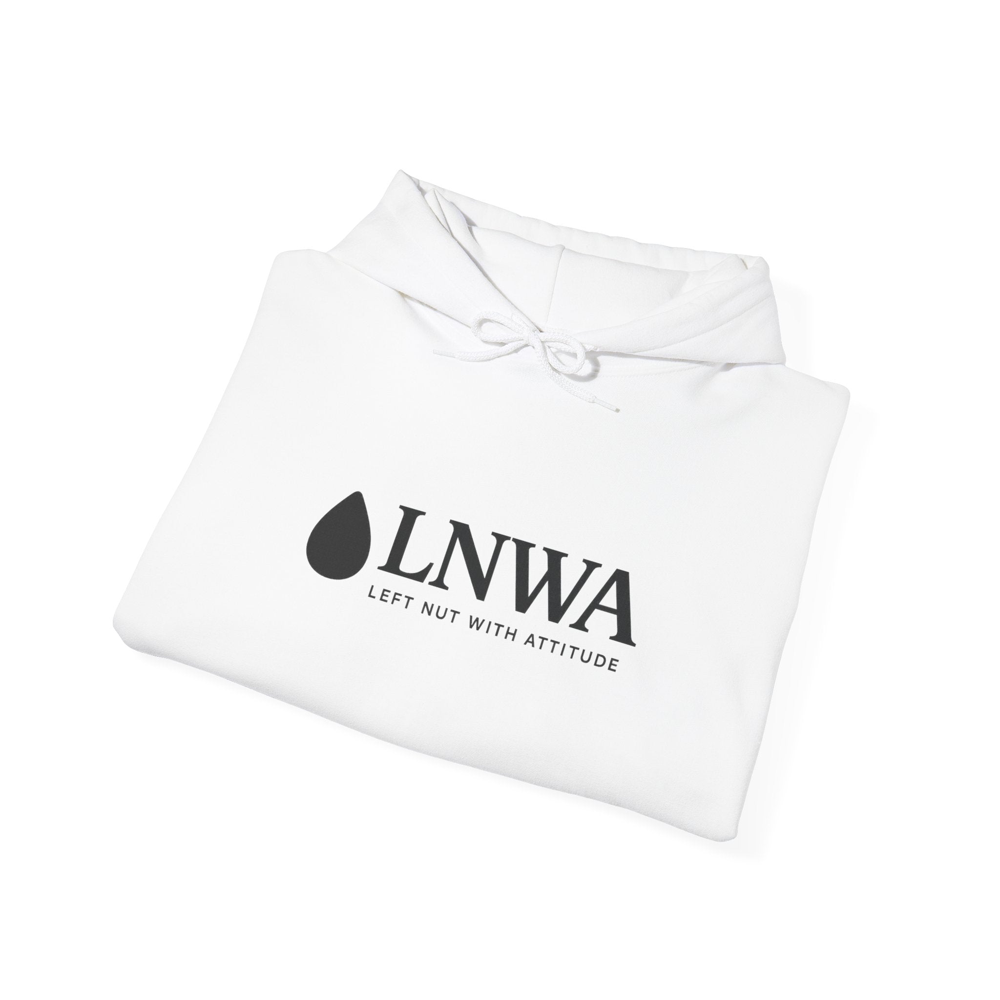 LNWA Drop Logo Hoodie — Minimalist White Pullover with Teardrop Graphic