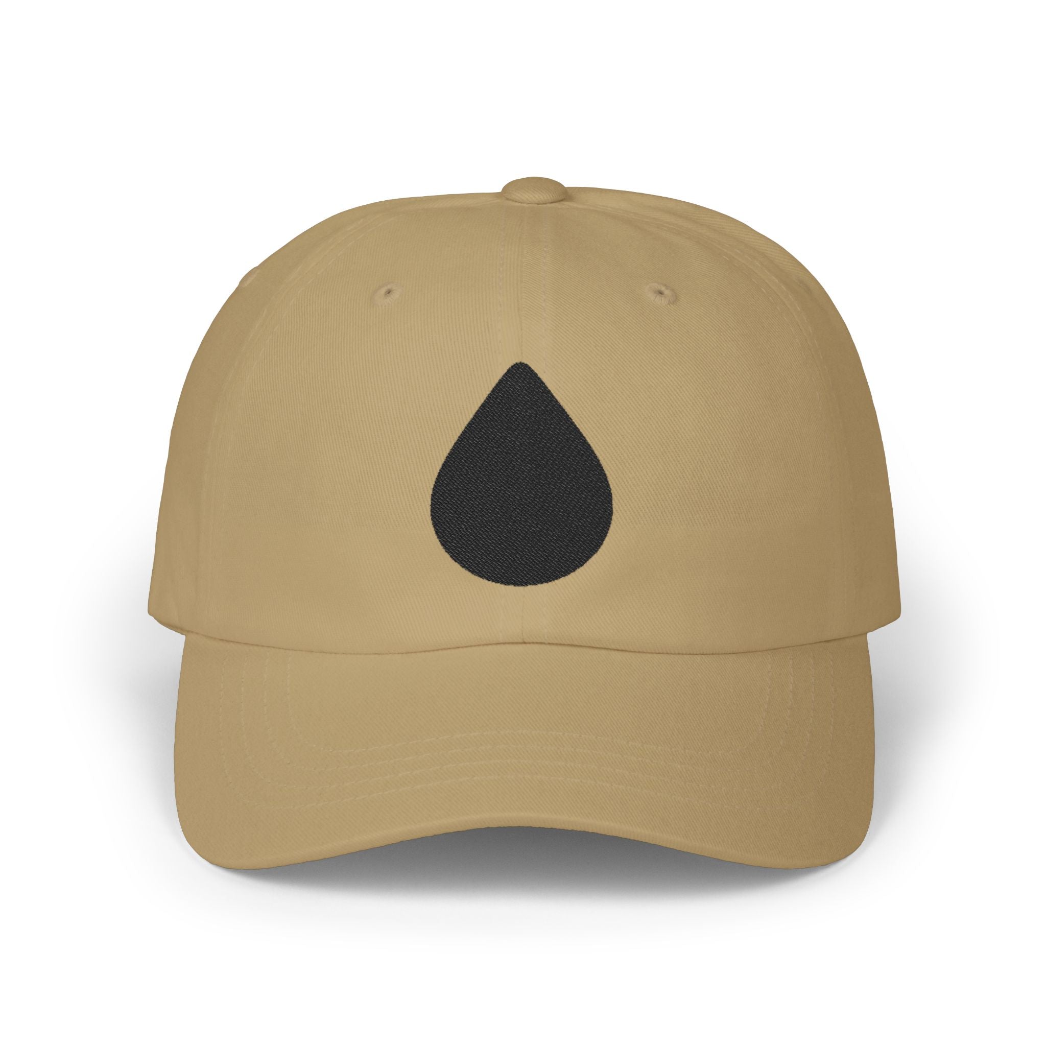 Embroidered Black Drop Dad Cap — Minimalist Water Drop Baseball Hat