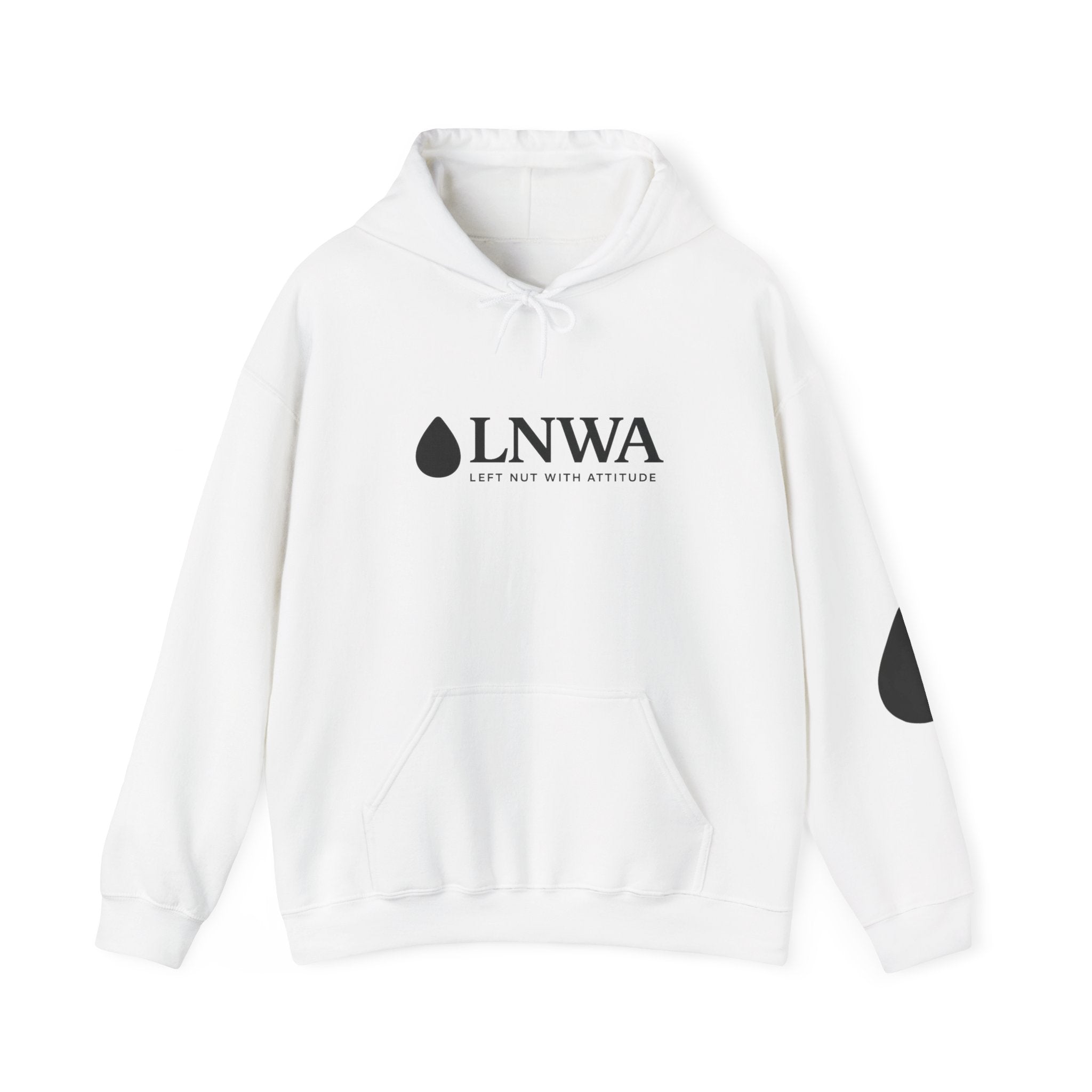 LNWA Drop Logo Hoodie — Minimalist White Pullover with Teardrop Graphic