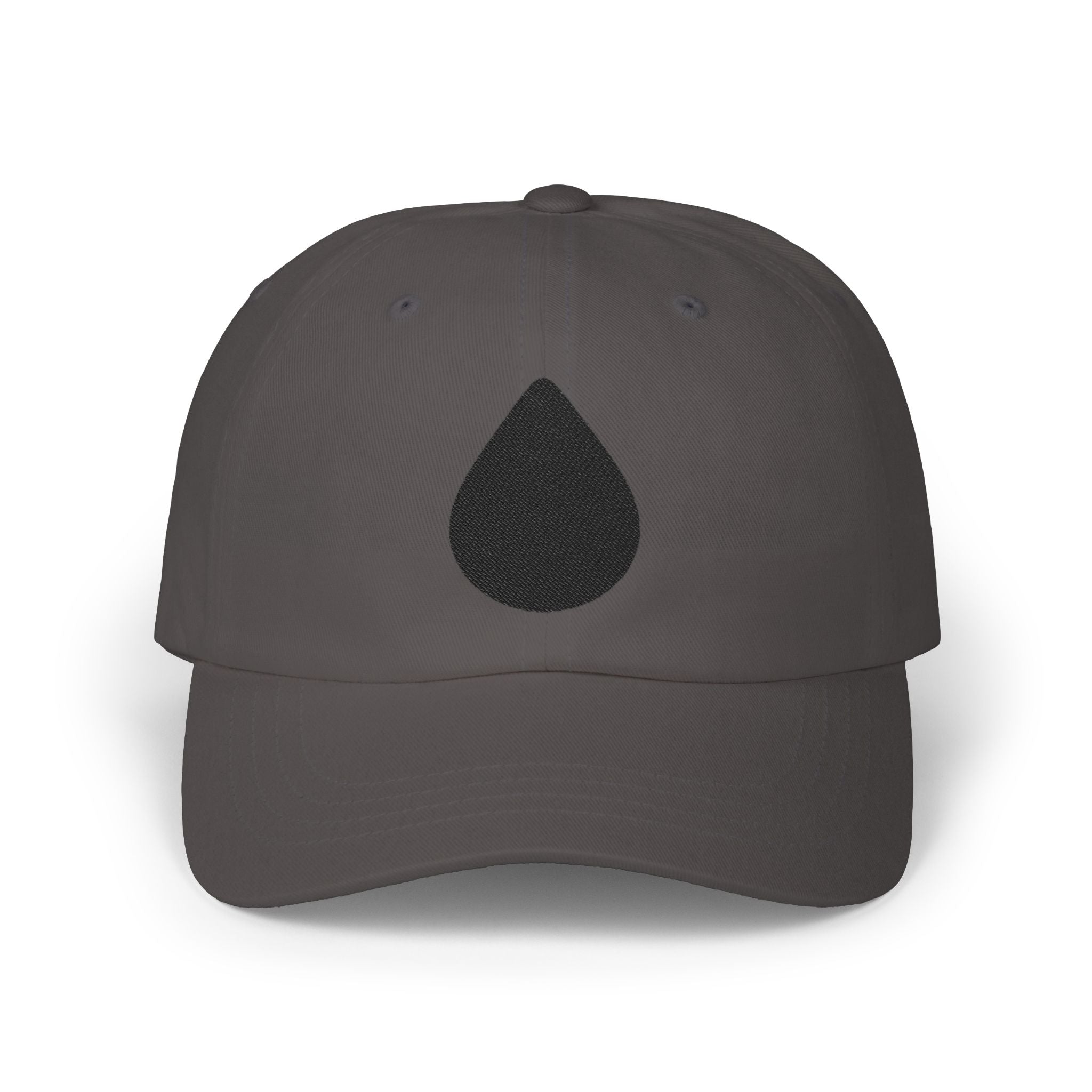 Embroidered Black Drop Dad Cap — Minimalist Water Drop Baseball Hat