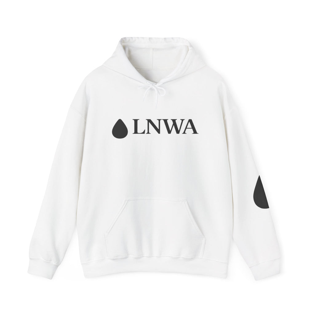 LNWA Drop Logo Hoodie — Minimalist White Pullover with Teardrop Graphic