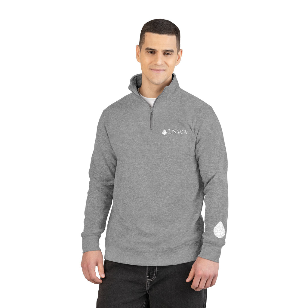 Embroidered Fleece Pullover — Minimal Raindrop Logo Quarter-Zip
