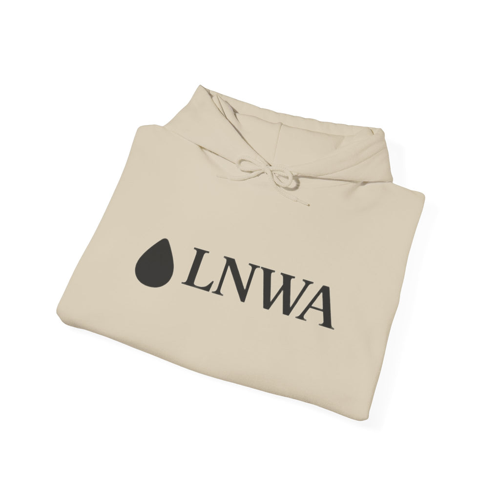 LNWA Drop Logo Hoodie — Minimalist White Pullover with Teardrop Graphic