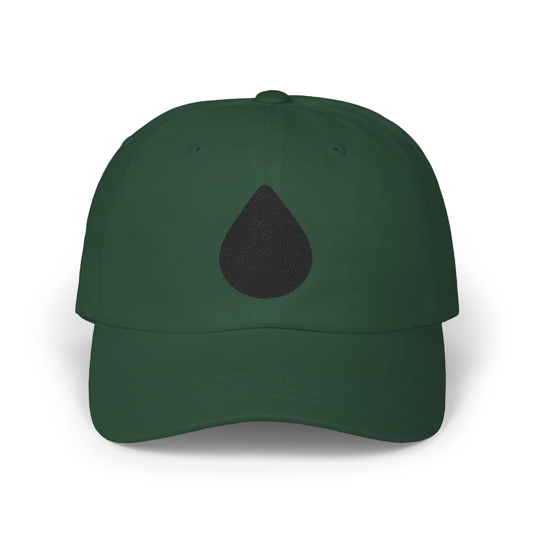 Embroidered Black Drop Dad Cap — Minimalist Water Drop Baseball Hat