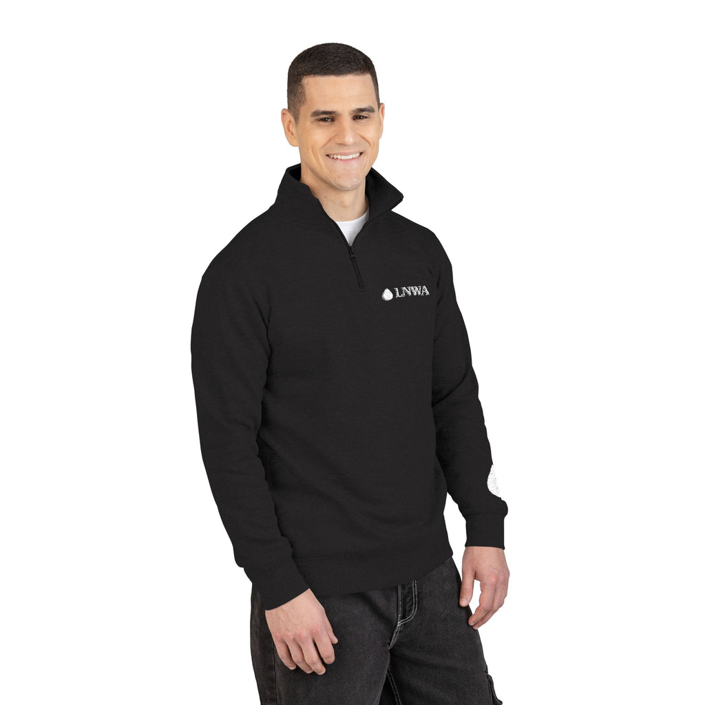 Embroidered Fleece Pullover — Minimal Raindrop Logo Quarter-Zip