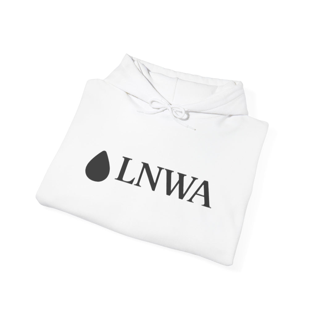 LNWA Drop Logo Hoodie — Minimalist White Pullover with Teardrop Graphic