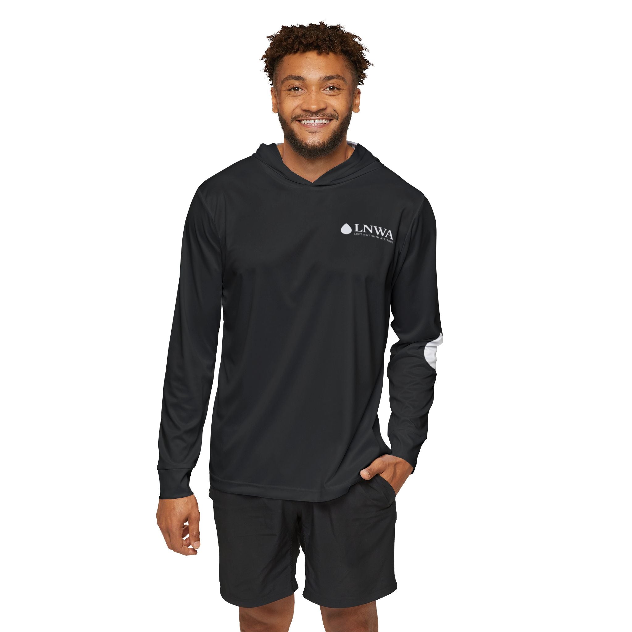 LNWA Men's Sports Warmup Hoodie — Black Performance Pullover with Drop Logo