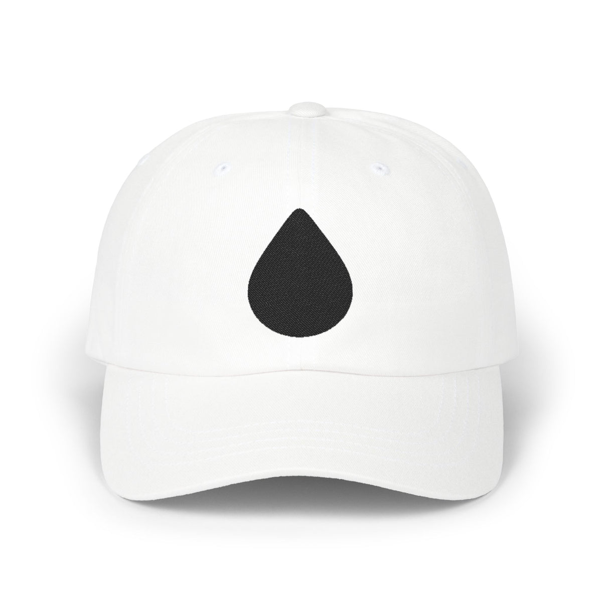 Embroidered Black Drop Dad Cap — Minimalist Water Drop Baseball Hat