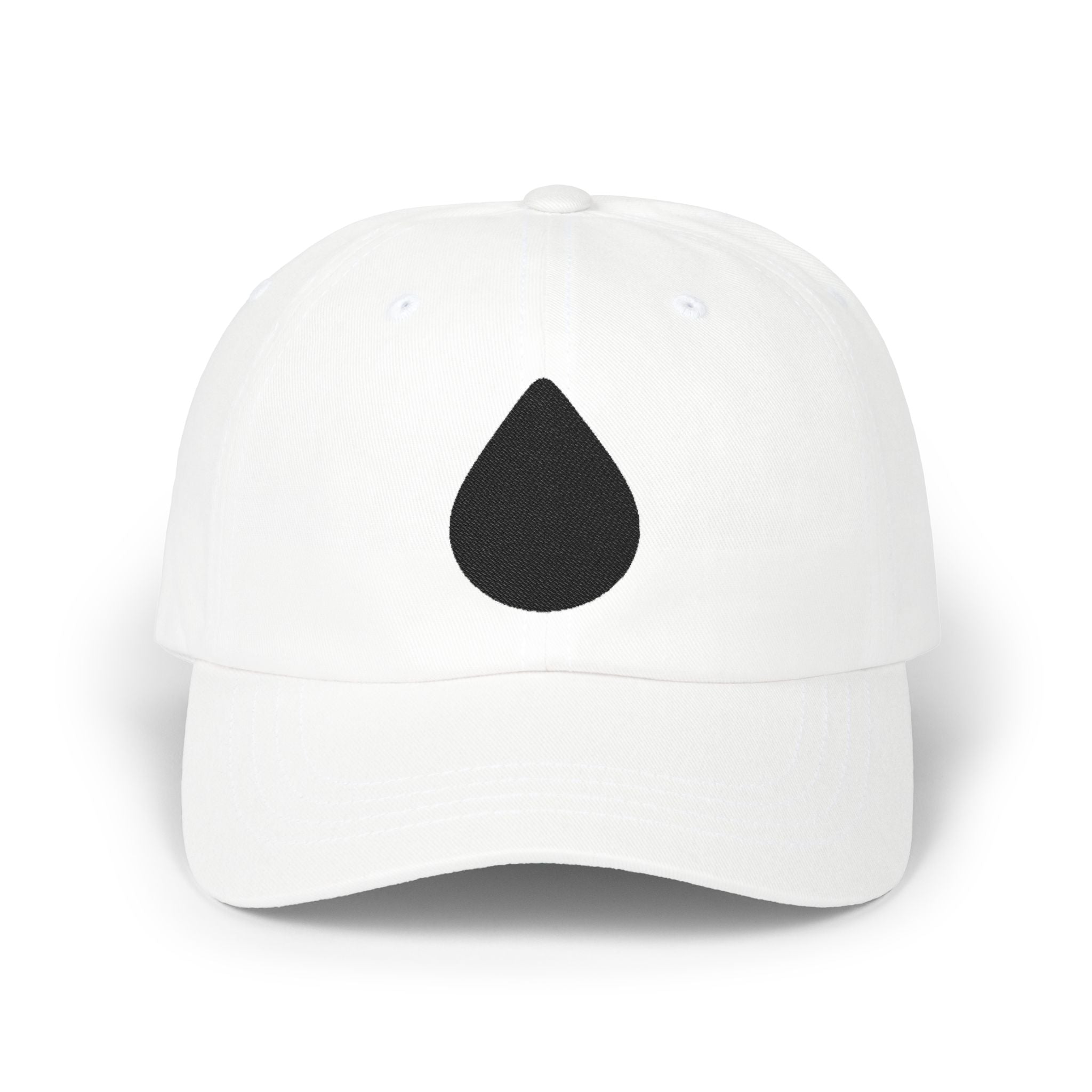 Embroidered Black Drop Dad Cap — Minimalist Water Drop Baseball Hat