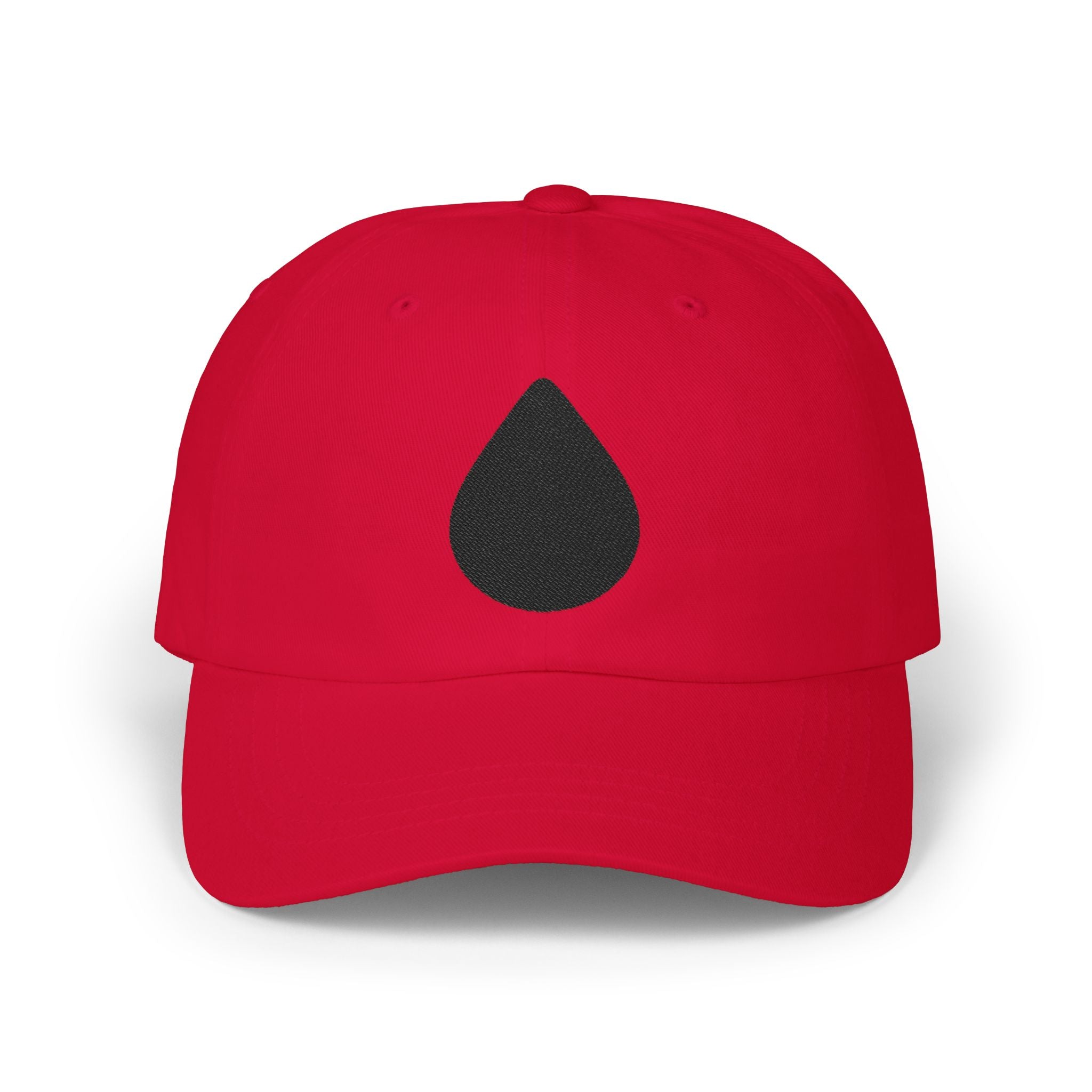 Embroidered Black Drop Dad Cap — Minimalist Water Drop Baseball Hat